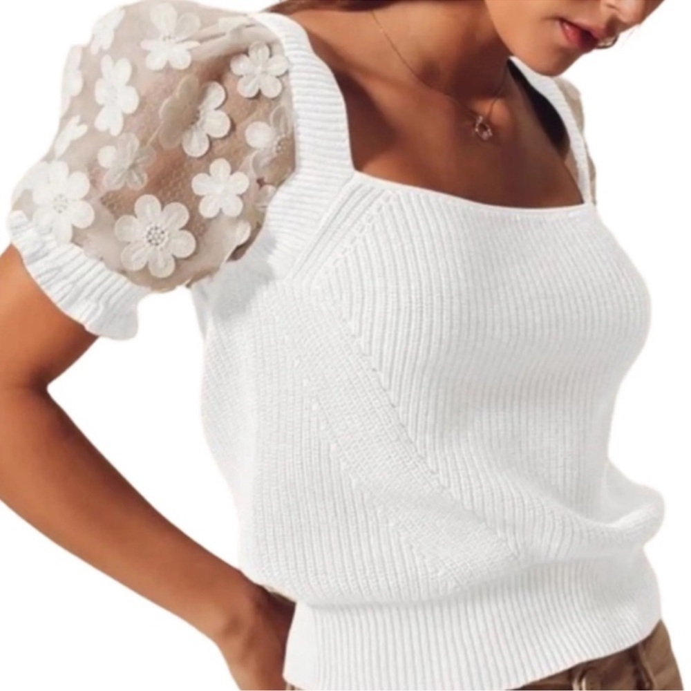 French Connection White Floral Sleeve Sweater